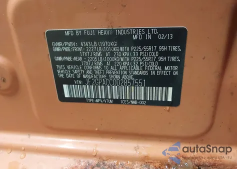 2013 Subaru Xv Crosstrek 2.0I Premium z USA, uszkodzony, nr VIN JF2GPACC0D2857551